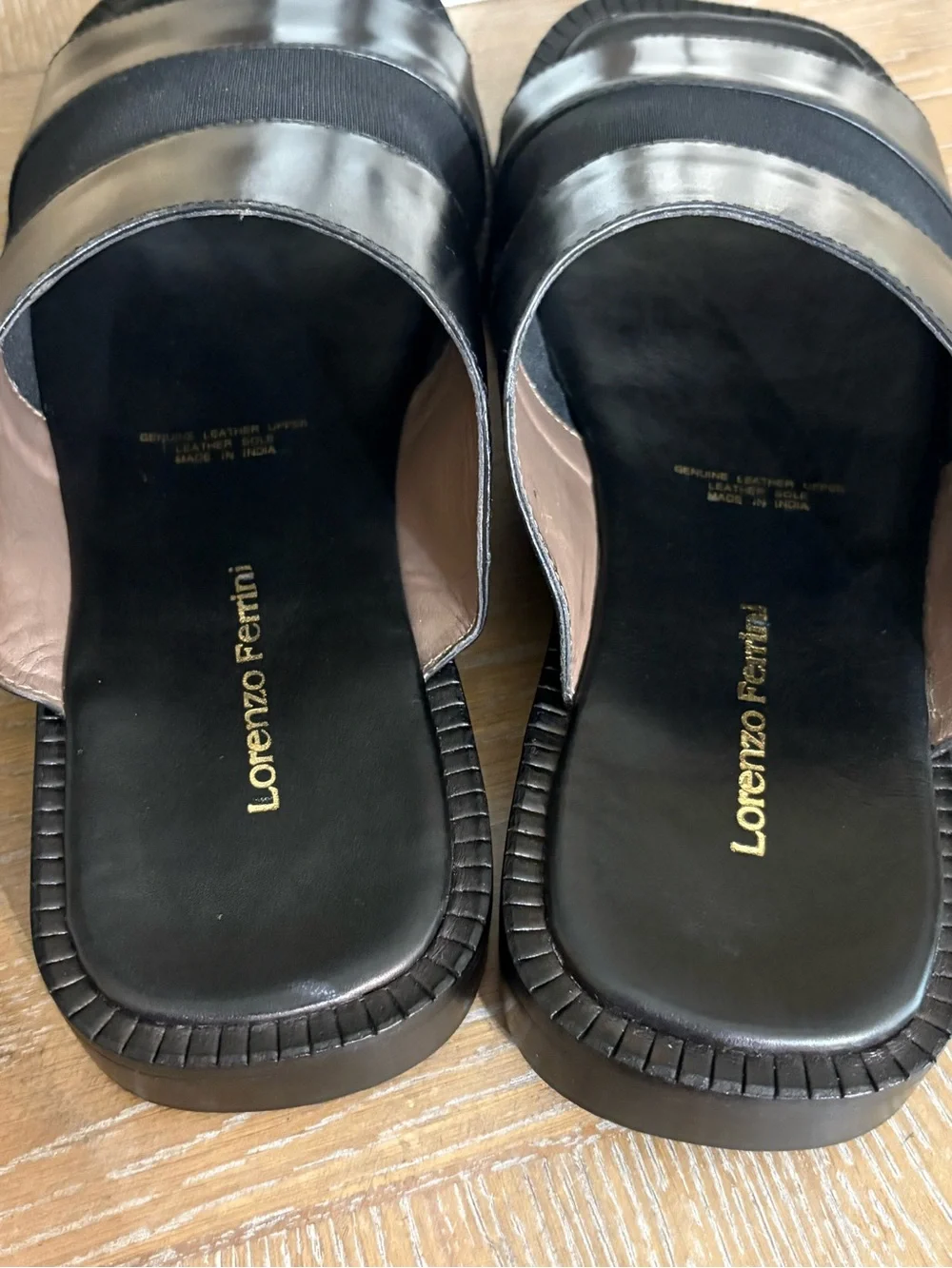 Lorenzo Ferrini Men's Black Double-Strap Leather Slide Sandals